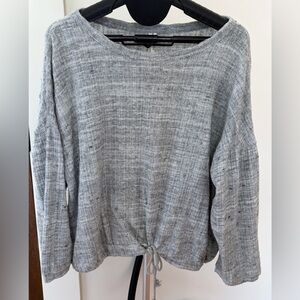 Light Gray Tie-Hem Long Sleeve Top